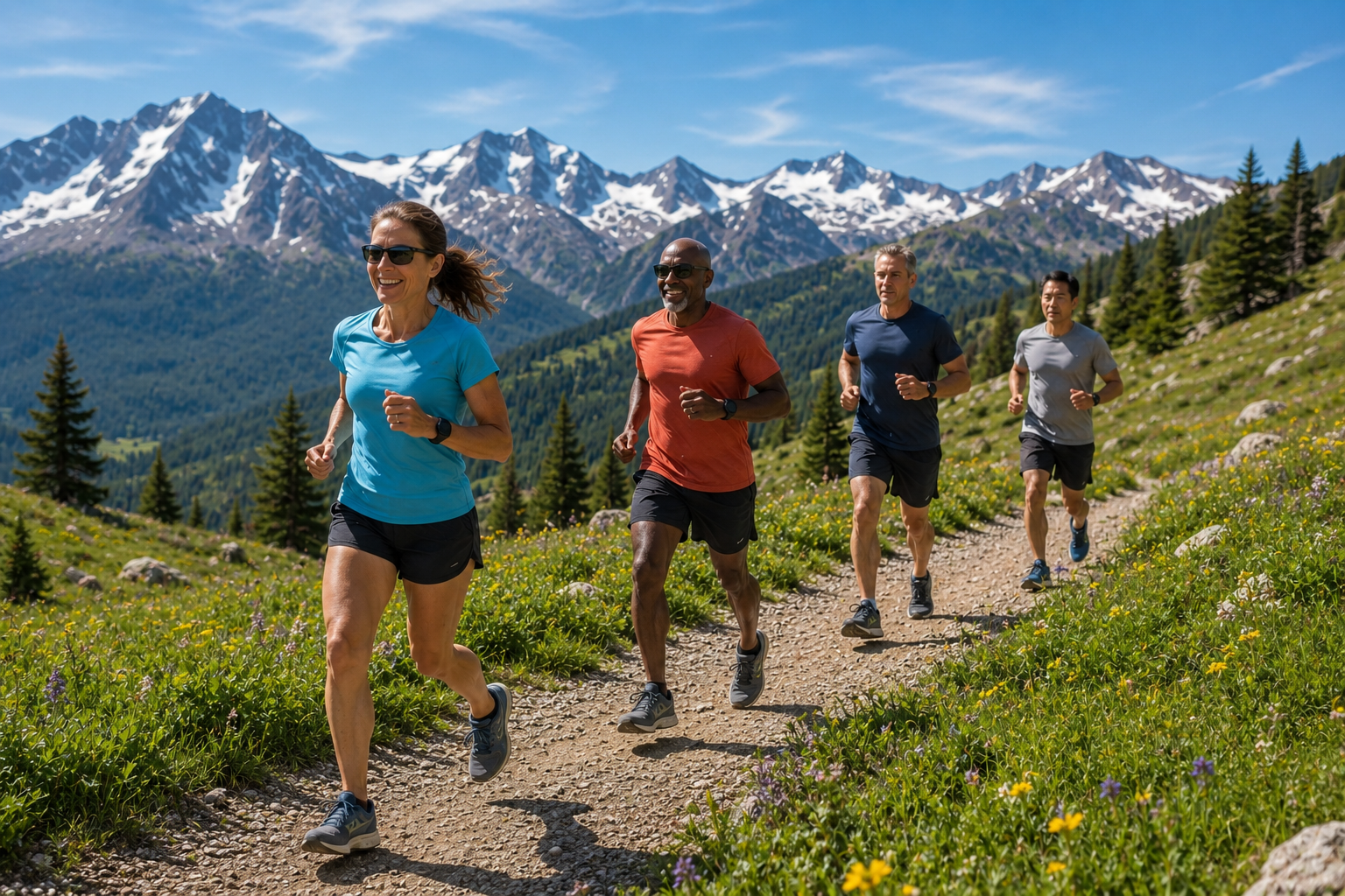 Masters athletes jogging in mountains 2